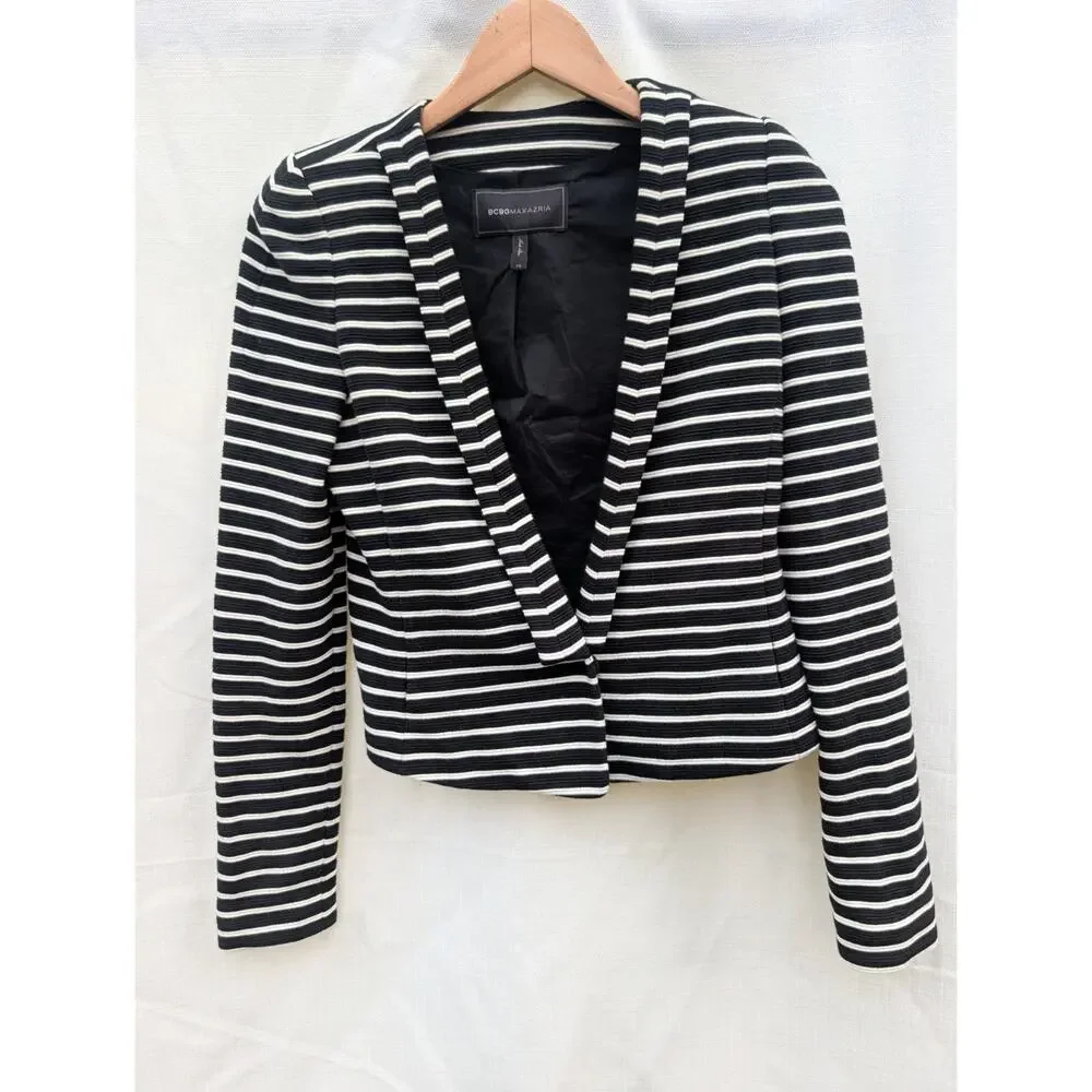 BCBGMaxazria Hendrix Black White Striped Blazer Jacket Womens Sz‎ XS Elegant
